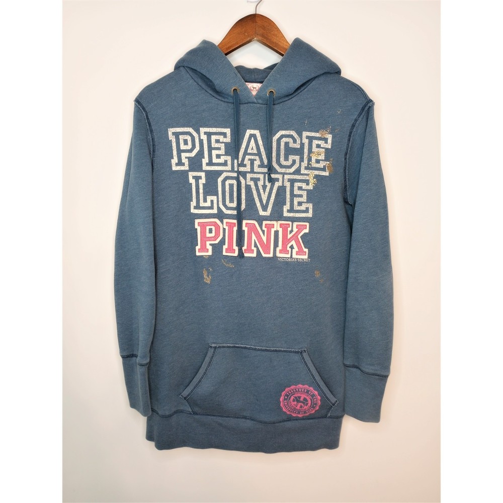 Sz XS Victoria Secret Pink Peace Love Pink Hoodie Blue